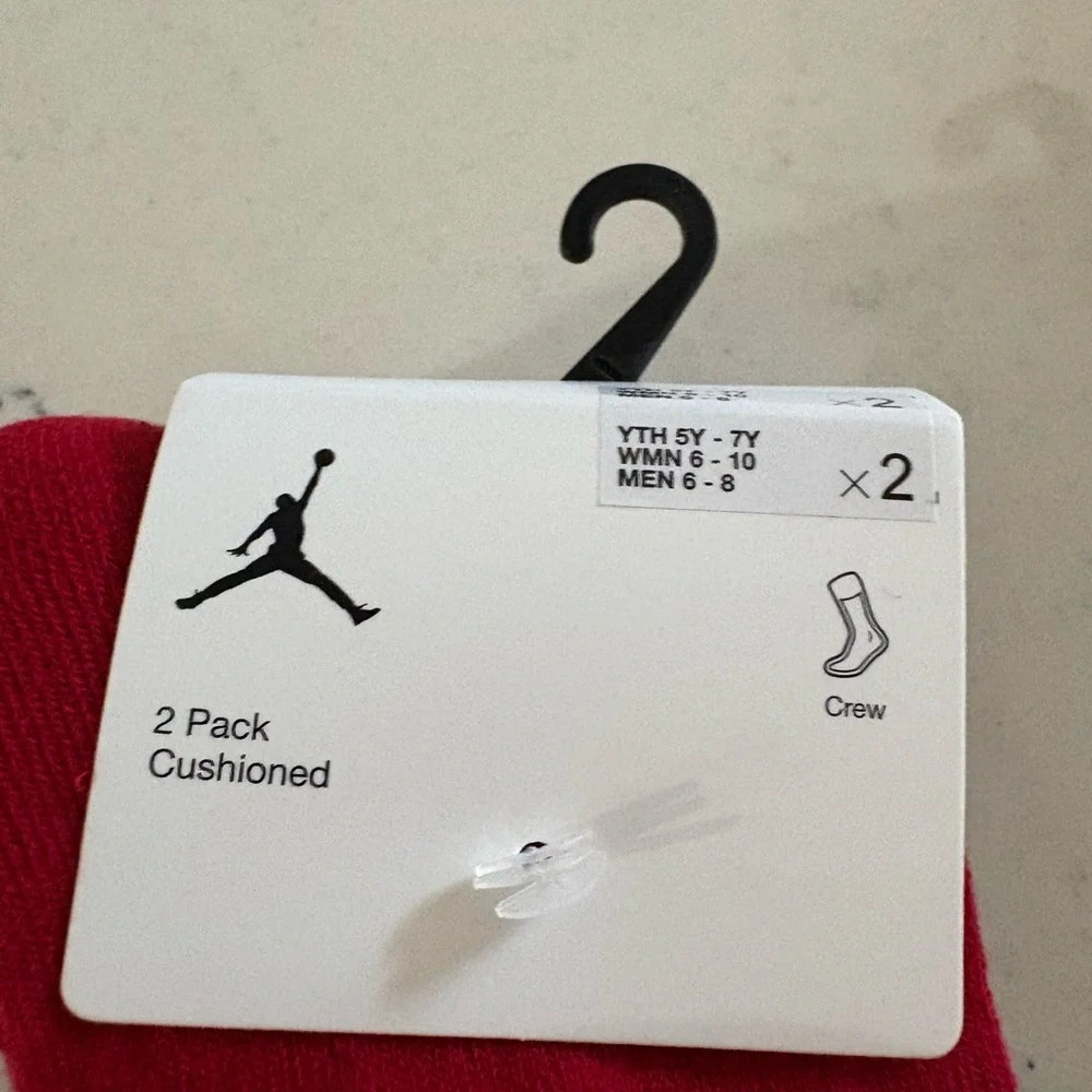 Nike Air Jordan Kids Crew Socks Red Black 5Y-7Y Women 4-6 2 Pair